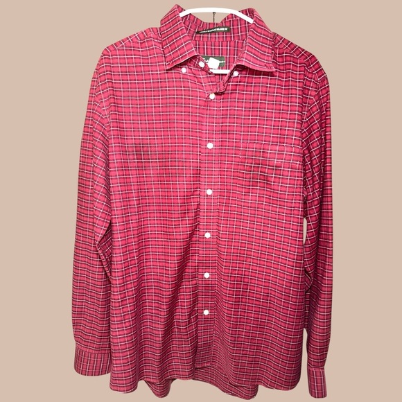 Eddie Bauer men’s red long sleeve plaid button down shirt size L - Picture 1 of 9